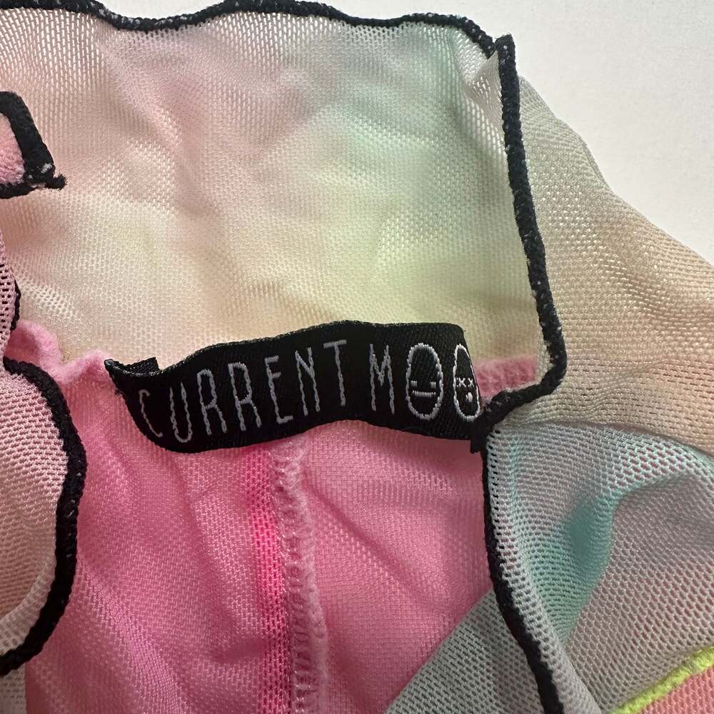 Current Mood Pastel Rainbow Sheer Mesh Lettuce Edge Mock Neck Top - Picture 2 of 4